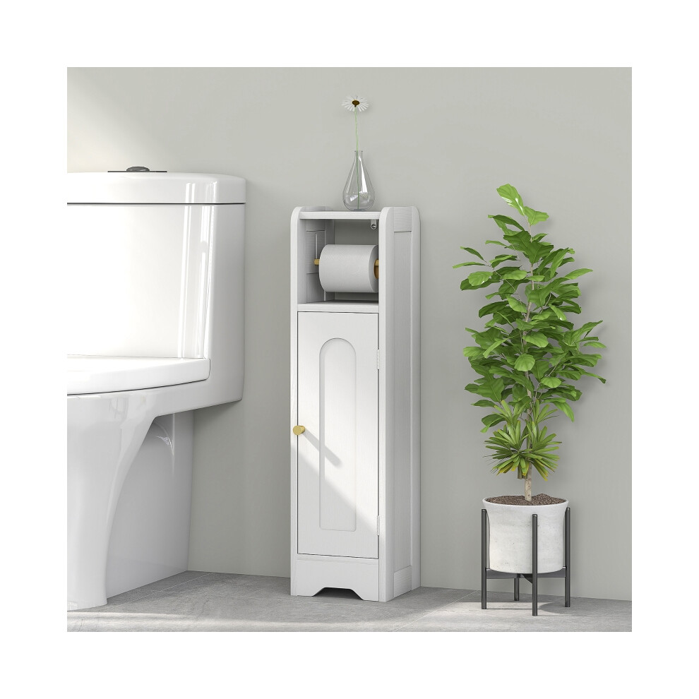 Small White Bathroom Storage Cabinet with Toilet Roll Holder - Space-Saving Wall Mounted Shelves for Compact Bathrooms-image-OPC-PMVHK69-NEW
