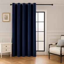 (Navy Blue) Blackout Velvet Door Curtains Ringtop Eyelet Single Panel Curtain with Tieback