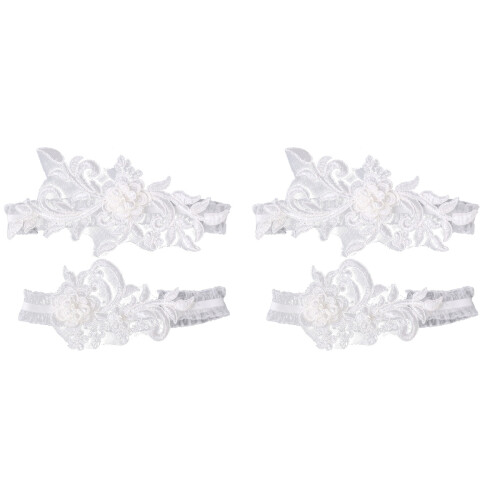 2Stk Weißes Strumpfband Elastisch Gürtel Für Hochzeit 1