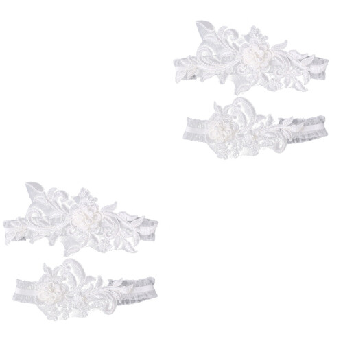 2Stk Weißes Strumpfband Elastisch Gürtel Für Hochzeit 2