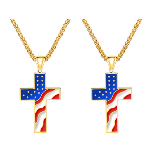 2St Man Cross Pendant Titanium Gouden Decor 1
