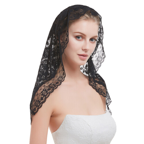 Black Sluier Moslim Bruid Bloemmotief Kant Haaraccessoire