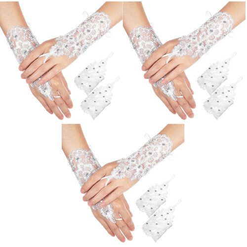 3 Paar Damen Spitzenhandschuhe Mesh Mit Gestickter 2