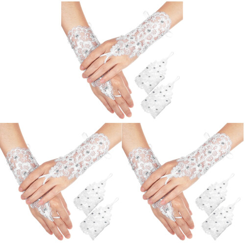 3 Paar Damen Spitzenhandschuhe Mesh Mit Gestickter 1