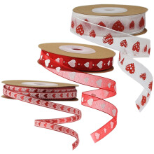 12 Rolls Valentine's Day Heart Pattern Ribbon For Wrapping