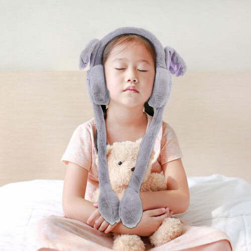 2Pcs Grey Cute Rabbit Ear Earmuffs Plush Material Easter Outdoor Use 1