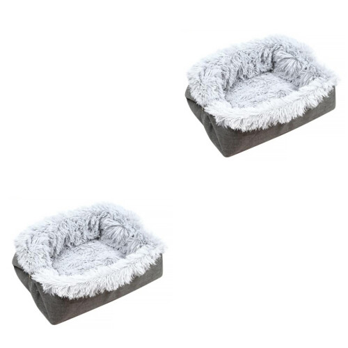 2Pcs Plush Light Grey Cat Cushion Bed Foldable Pet Nest Mat 2