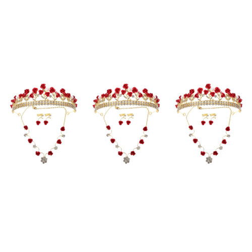 3 Conjuntos De Tiara Coroa Colar Vermelhas 2