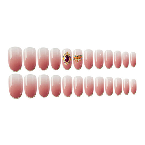 72 Peças Unhas Postiças Médio Comprimento com Rosa