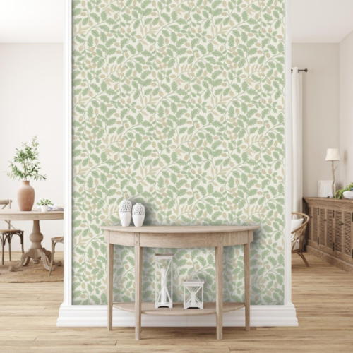 Arthouse Sage Acorn Trail Wallpaper Floral Feature Wall