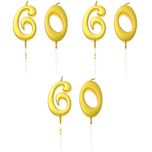 6 Unidades Velas Aniversário Número 6+0 Para 2