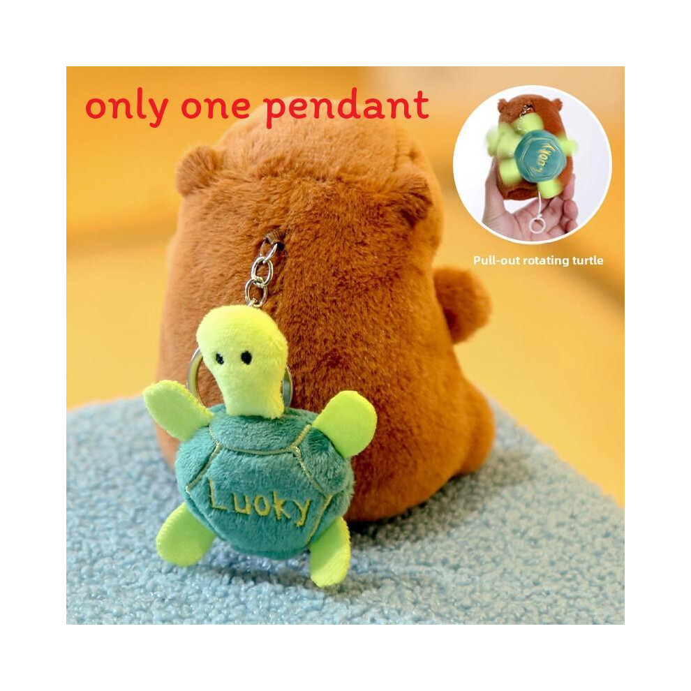 (Spin) Plush Short Capybara Animal Pendant With Rotating Turtle For Keyring Collectors