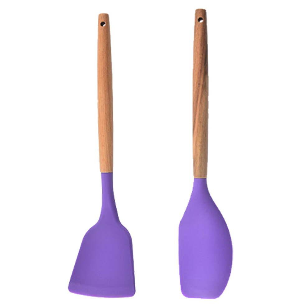 Non-stick Cooking Utensils, Elegant Design 2 Piece Acacia Wood Handle Food Grade Silicone Non-scratch Kitchen Tools for Balanced Weight Cooking Experi-image-OPC-PMVKFRN-NEW