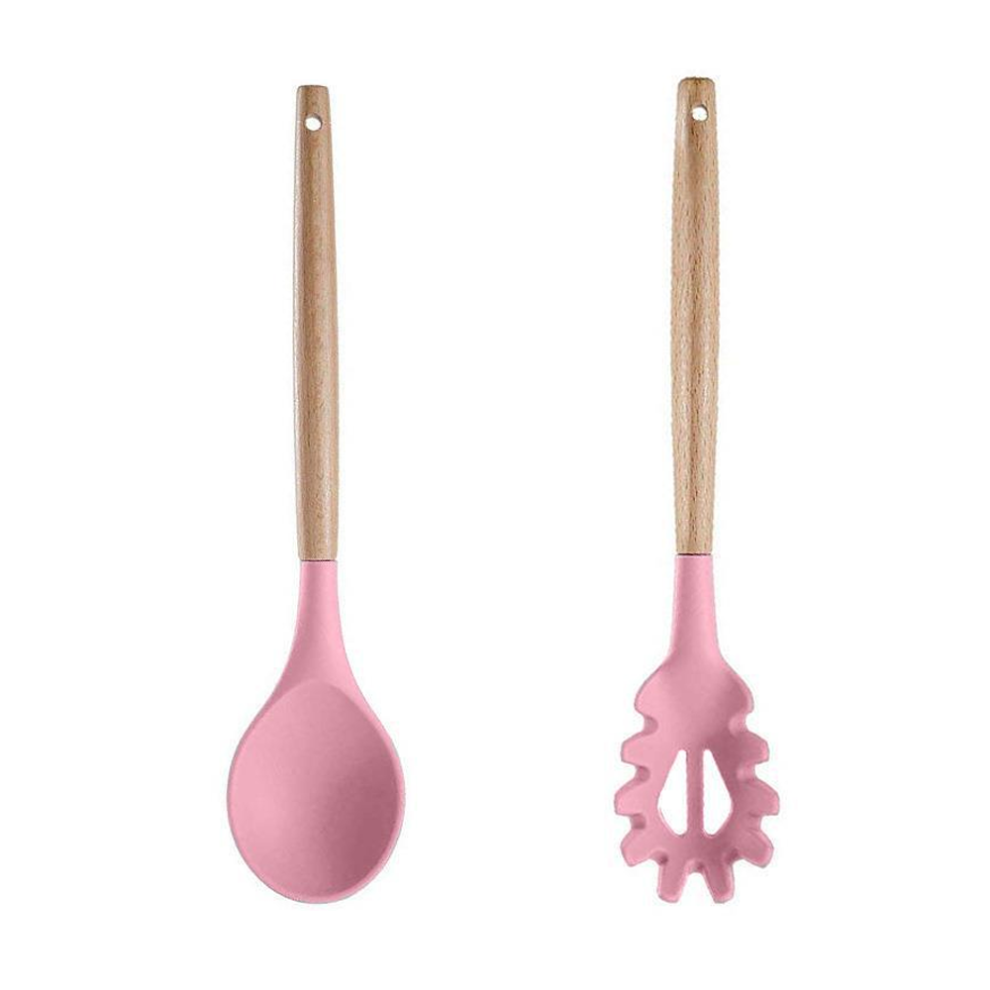 2 Pc Silicone Cooking Utensils Set, BPA-Free Food-grade Silicone Tools with Solid Wood Handle, Non-stick Cookware Friendly, Easy Clean-up, and Hook Ho-image-OPC-PMVKFSB-NEW