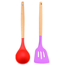 Healthy Material Cooking Utensils, Non-Stick Compatible Heat Resistant Tools with Wooden Handle, 2Pc Set for Safe and Stylish Culinary Creations