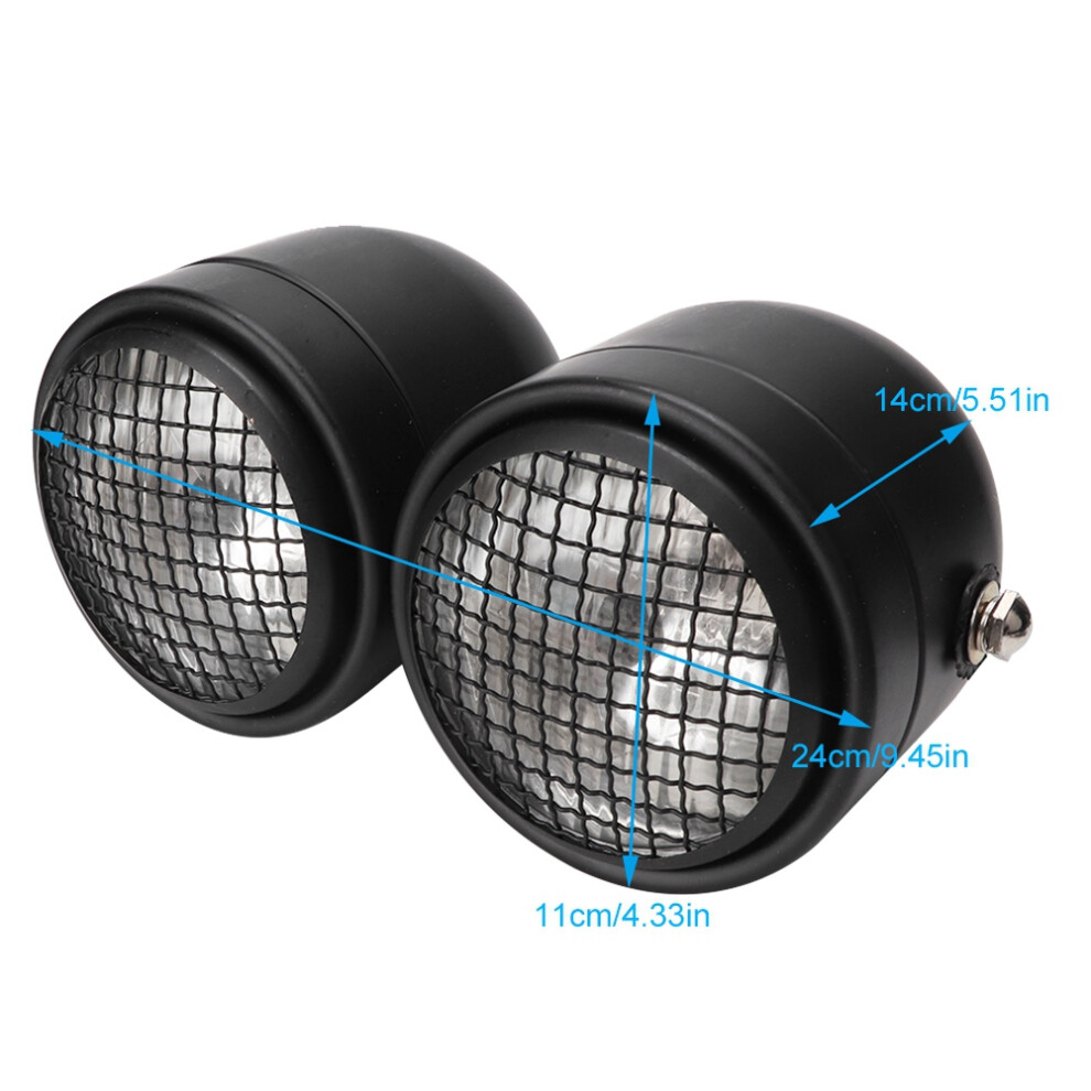 Universal Iron Motorcycle 8.5In Double Round Headlight Lamp Grille Black/White 7671359784311