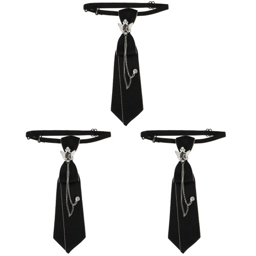 3Stk Schwarze Polyester Krawatten Vorgebunden Party Hochzeit 2