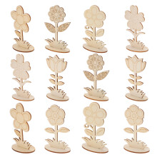 24 Diy Unbemalte 3D Blumen Aus Naturholz Für Bastelarbeiten