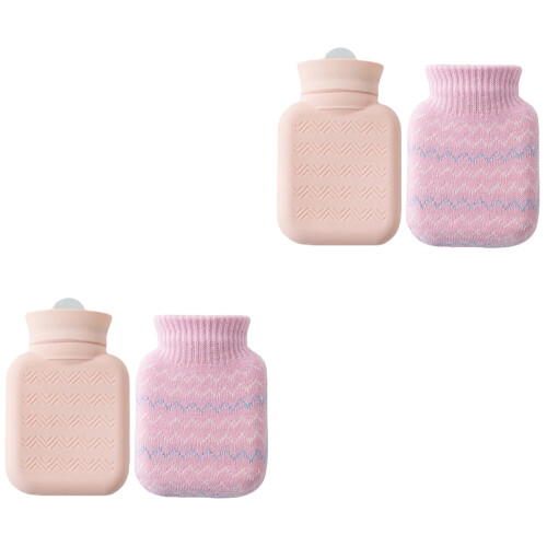 2 Sets Heizflasche Mit Strickbezug Silikonbeutel 300ml Für Die Hände 2
