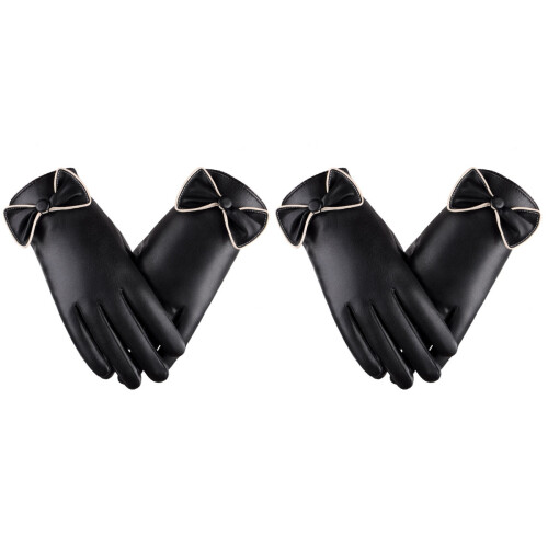 2Paare Damenhandschuhe PU Winddicht Touchscreen 1