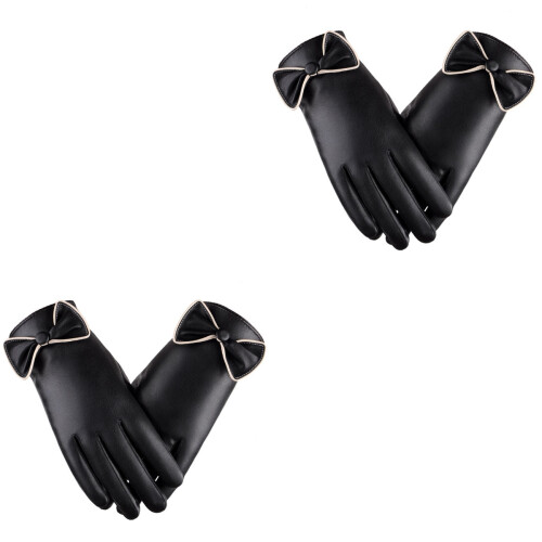 2Paare Damenhandschuhe PU Winddicht Touchscreen 2