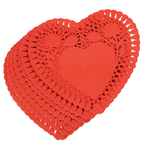 Rote Herz-Spitzendeckchen Papier - Für Valentinstag