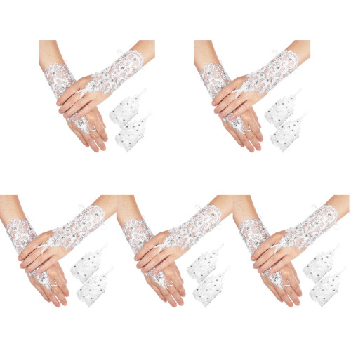 5 Paar Damen Spitzenhandschuhe Mesh Mit Für Hochzeit 1