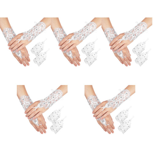 5 Paar Damen Spitzenhandschuhe Mesh Mit Für Hochzeit 2
