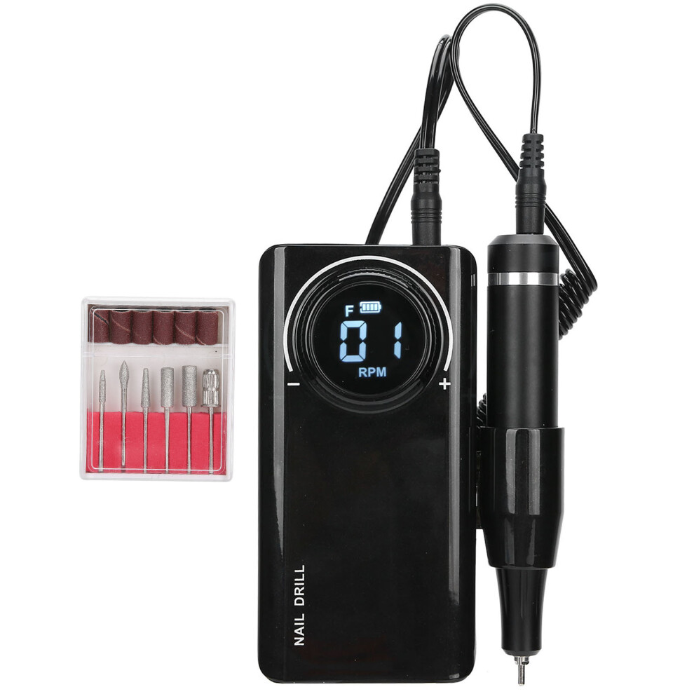 Black Rechargeable 35,000Rpm Electric Nail Drill Pen With Lcd Display, 3000Mah,