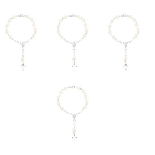 4Pcs Durable Silver Beaded Cross Bracelets Religious Jewelry 2