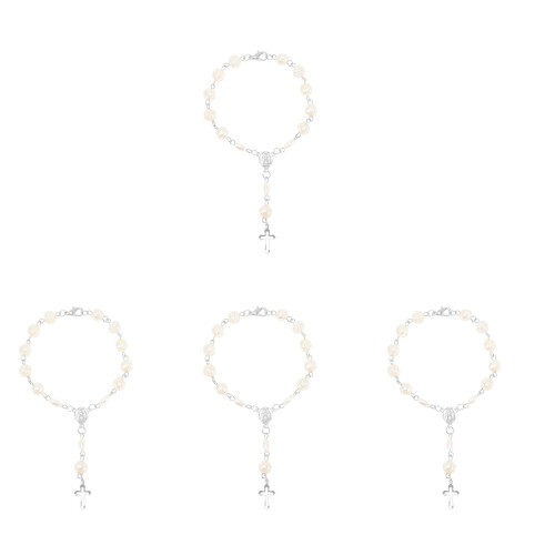 4Pcs Durable Silver Beaded Cross Bracelets Religious Jewelry 1