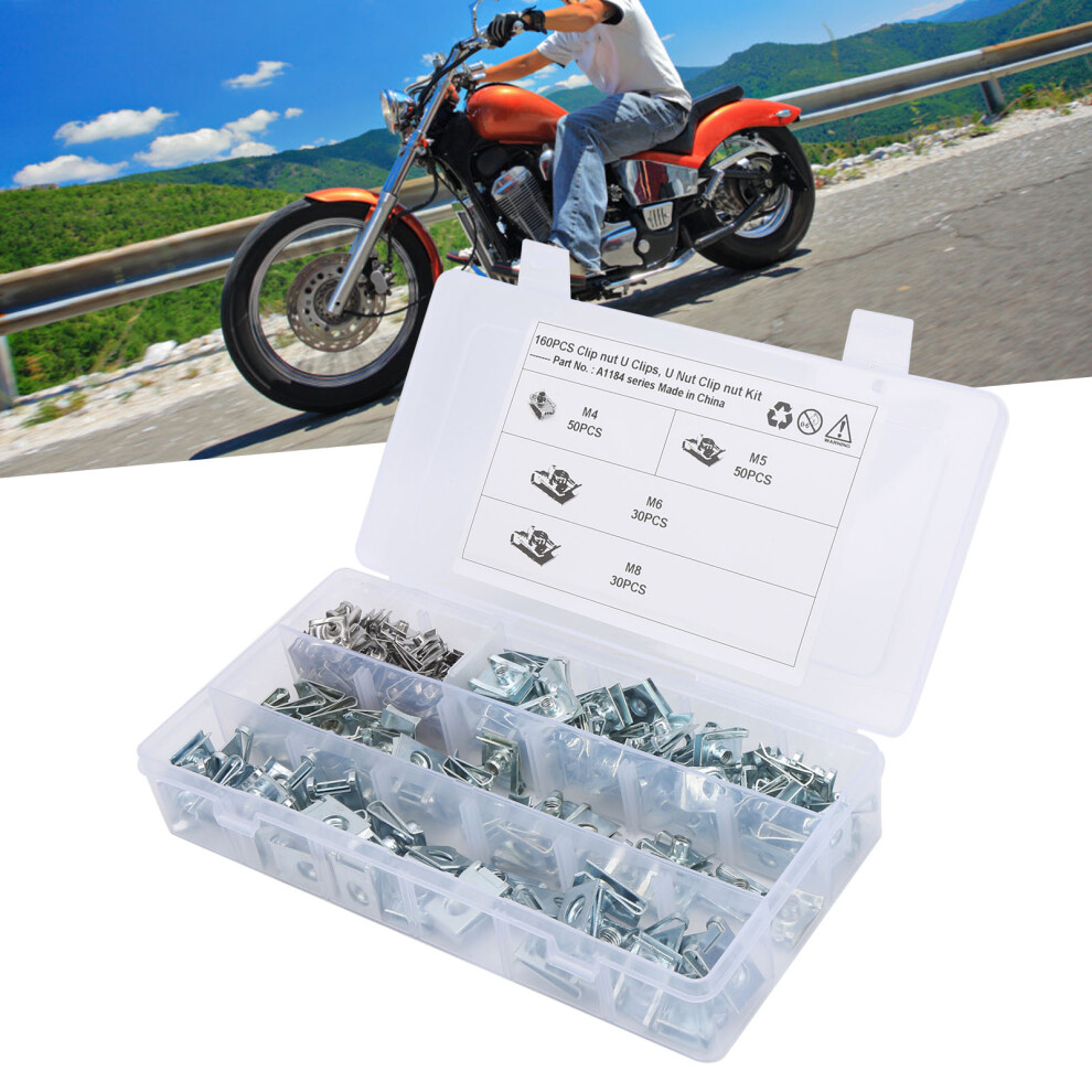 Universal 160Pcs U Clips & Nuts M4 M5 M6 M8 Stainless Steel Fastening Kit 8081359791216