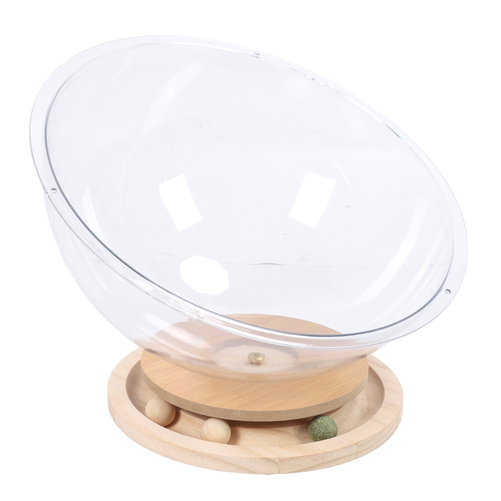 Clear Acrylic Space Capsule Cat Bed with Wooden Turntable & Catnip Ball Toy-image-OPC-PMVMW8D-NEW