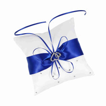 Wedding Ring Pillow Cushion Blue with Hearts Diamonds, 20x20cm