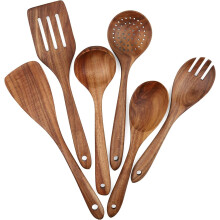 Nature's Embrace: Wooden Utensils for Cooking, Solid Wood 6-Piece Set, Perfect for Non-Stick Pan, Heat Resistant up to 450 Degrees, Eco-friendly and H