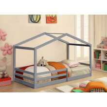 (No Mattress, No Tent) 3ft Grey Wooden House Bed With Tent And Mattress Options