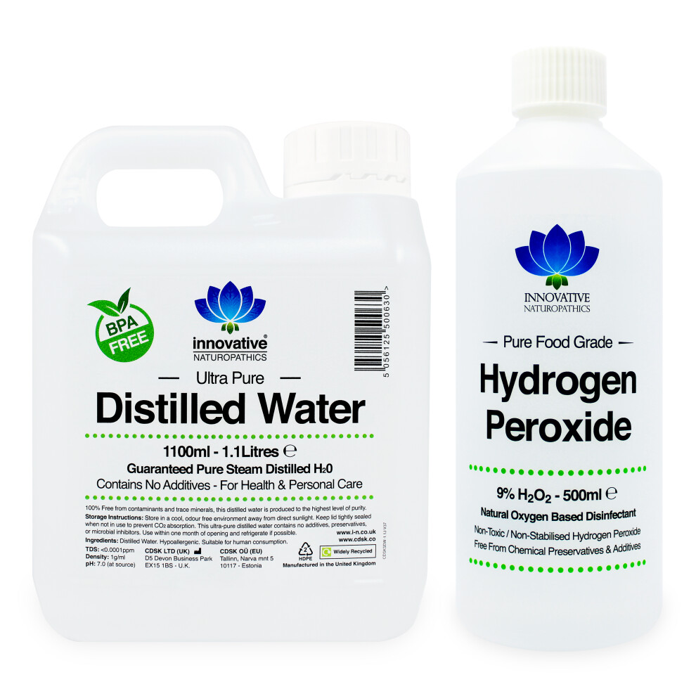 Innovative Naturopathics 9% Hydrogen Peroxide - 500Ml & Distilled Water 1.1 Litres