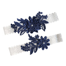 2 Paar Marineblaue Strumpfhalter Mit Floralem Muster