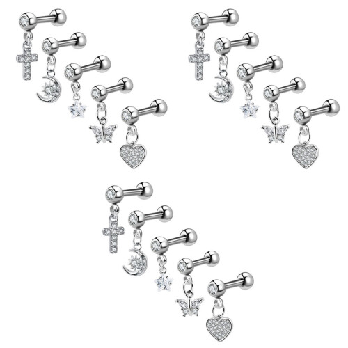 15Stk Silber Cartilage Ohrstecker Stylisch 2