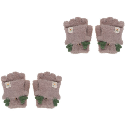 2 Paar Kinder Plüsch Halbfinger Outdoor (Khaki) 2