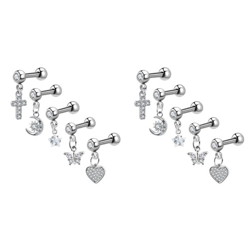 10Pièces Acier Argentés Tragus Cartilage Déco 1