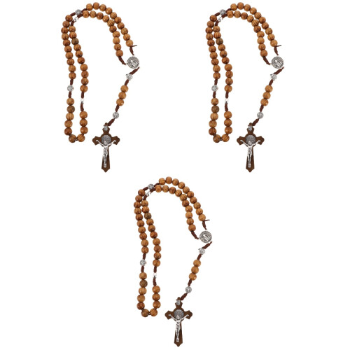 3Pièces Croix Bois Clair Perles 2