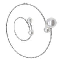2 Pièces Ras De Cou Et Bracelet Pour Femme Argenté
