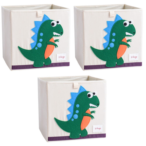 3Pcs Foldable Kids Clothes Storage Box – 33X33X33Cm, Washable Dinosaur 2