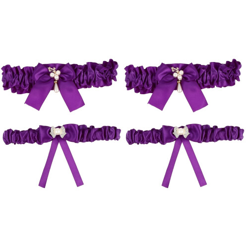 4Pz Fasce Sposa Viola in Tessuto Con Per Cerimonia 2