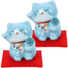 4Pcs Exquisite Blue Ceramic Cat Figurine Cartoon Style Home Decoration