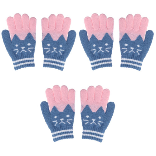 3Stk Skyblue Strickhandschuhe Warm Fäustlinge Kinder Outdoor 2