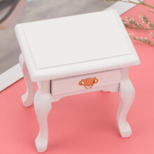 1/12 Scale Doll House White Wooden Bedside Table Tiny Vintage Nightstand