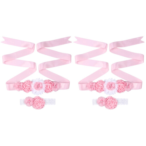 4Stk Hochzeit Satin Gürtel Mit Perlen Rosa Band 1