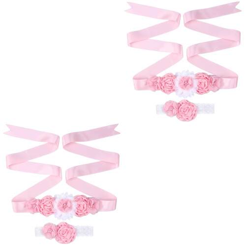 4Stk Hochzeit Satin Gürtel Mit Perlen Rosa Band 2